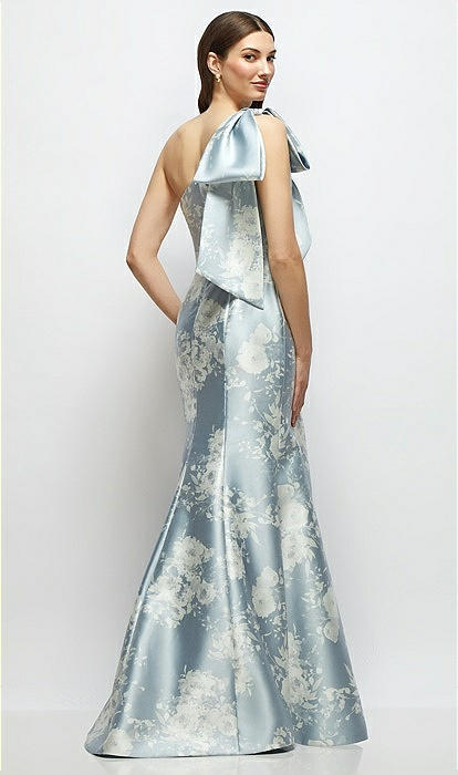 Bow One-shoulder Satin Floral Maxi Bridesmaid Dress With