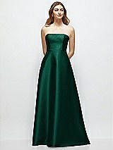 Front View Thumbnail - Hunter Green Strapless Satin Gown with Full Skirt and Covered Buttons at Back