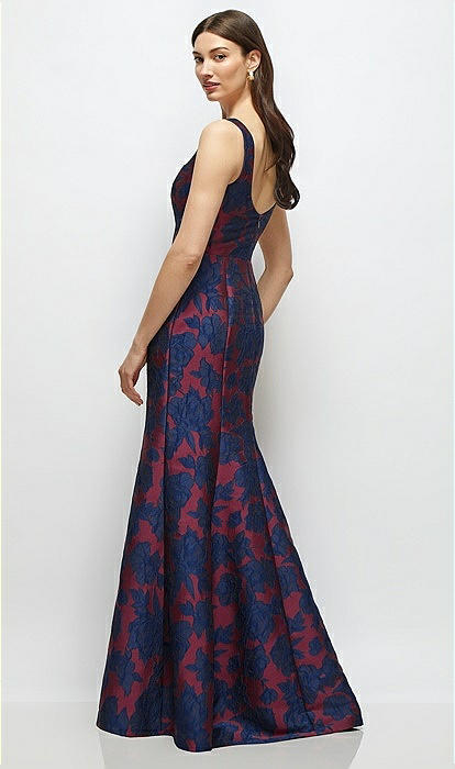 Heritage Floral Jacquard Square Neck Maxi Bridesmaid Dress