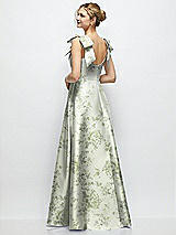 Rear View Thumbnail - Sage Cottage Rose Deep V-Neck Floral Satin Ball Gown with Shoulder Bows