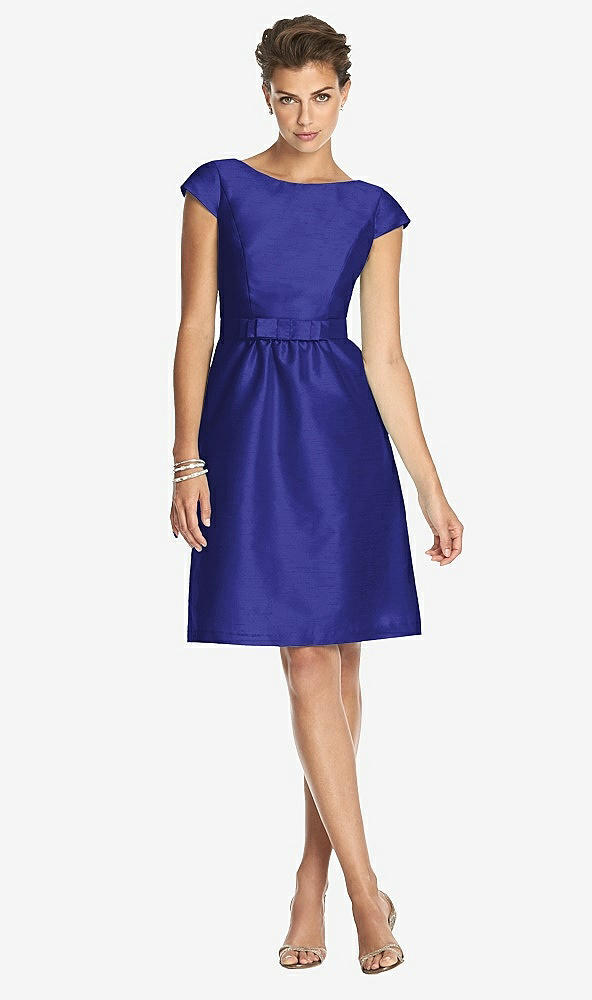 Front View - Electric Blue Bateau Neck Cap Sleeves Cocktail Bridesmaid Dress