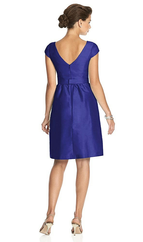 Back View - Electric Blue Bateau Neck Cap Sleeves Cocktail Bridesmaid Dress