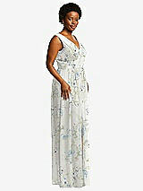 Alt View 1 Thumbnail - Bleu Garden Sleeveless Draped Chiffon Maxi Dress with Front Slit