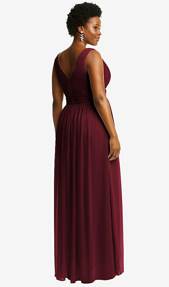 Back View - Cabernet Sleeveless Draped Chiffon Maxi Dress with Front Slit