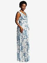 Alt View 1 Thumbnail - Cottage Rose Dusk Blue Sleeveless Draped Chiffon Maxi Dress with Front Slit