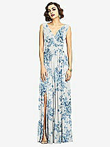 Alt View 3 Thumbnail - Cottage Rose Dusk Blue Sleeveless Draped Chiffon Maxi Dress with Front Slit