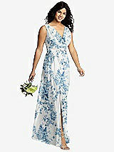 Alt View 4 Thumbnail - Cottage Rose Dusk Blue Sleeveless Draped Chiffon Maxi Dress with Front Slit