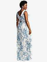 Rear View Thumbnail - Cottage Rose Dusk Blue Sleeveless Draped Chiffon Maxi Dress with Front Slit