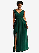 Front View Thumbnail - Hunter Green Sleeveless Draped Chiffon Maxi Dress with Front Slit