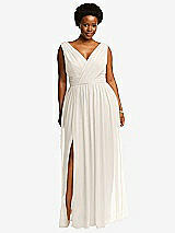 Front View Thumbnail - Ivory Sleeveless Draped Chiffon Maxi Dress with Front Slit