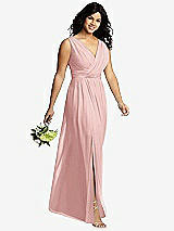 Alt View 4 Thumbnail - Rose Sleeveless Draped Chiffon Maxi Dress with Front Slit