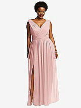 Front View Thumbnail - Rose Sleeveless Draped Chiffon Maxi Dress with Front Slit