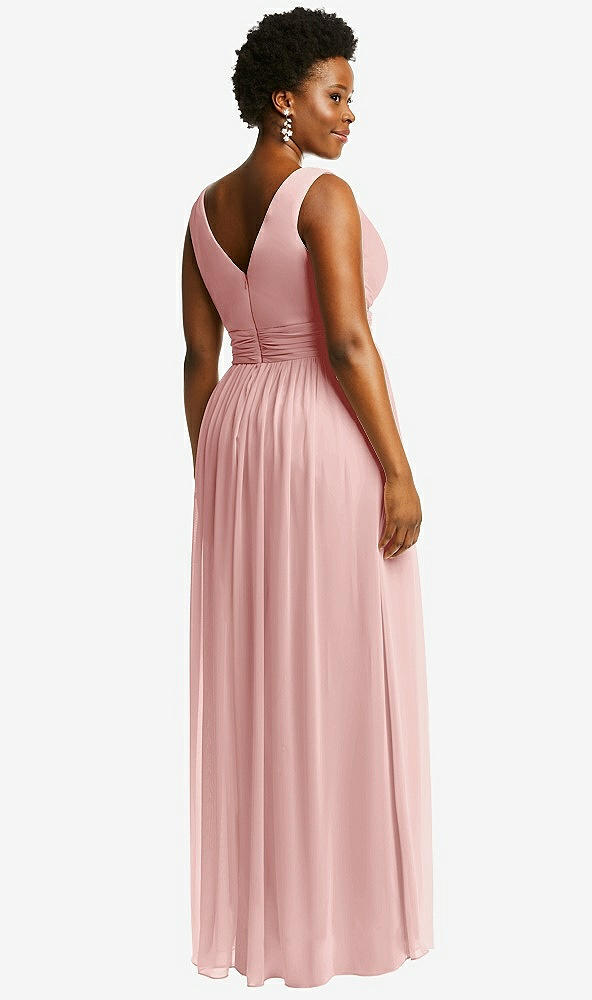 Back View - Rose Sleeveless Draped Chiffon Maxi Dress with Front Slit