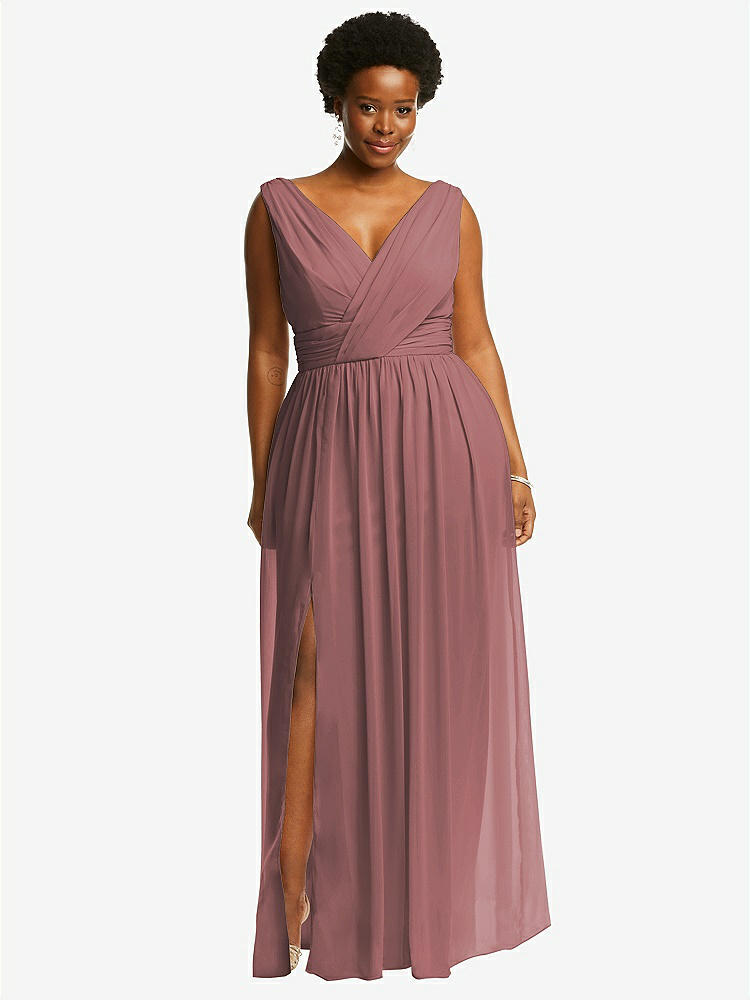 Draped V-neck Shirred Chiffon Maxi Bridesmaid Dress In