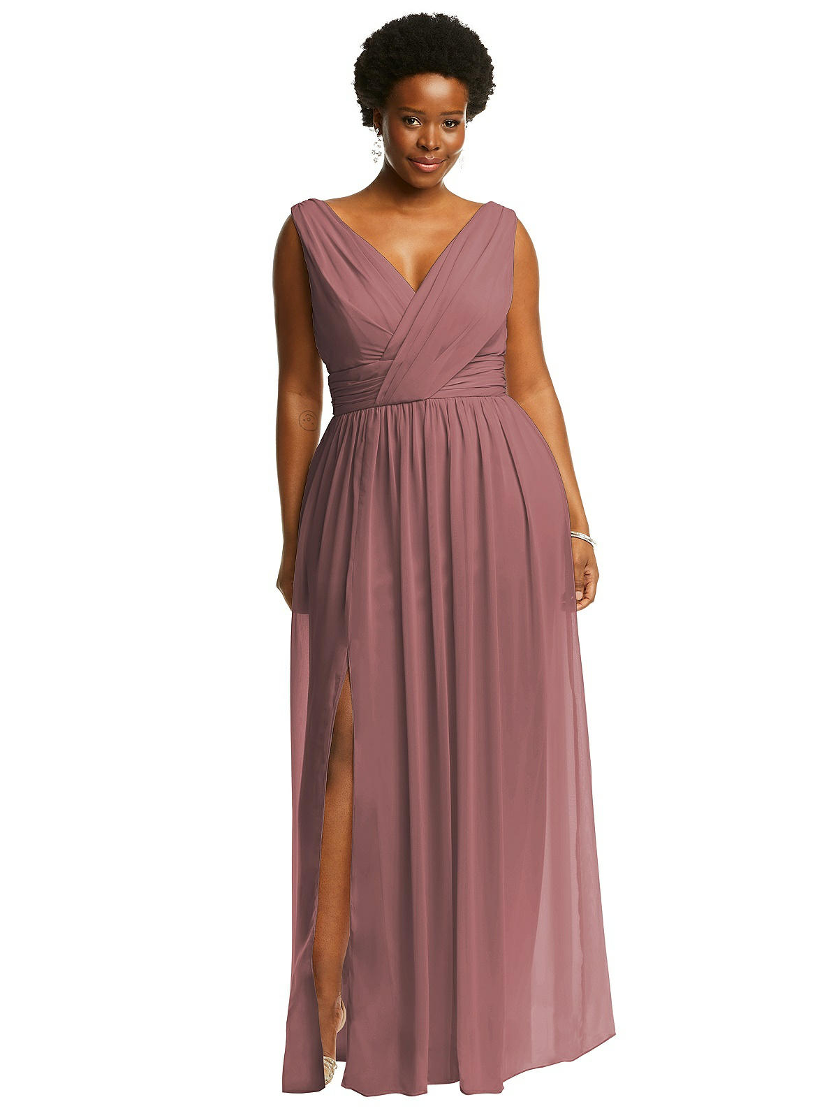 Sleeveless Draped Chiffon Maxi Bridesmaid Dress With Front