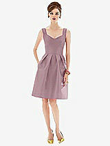 Front View Thumbnail - Dusty Rose Cocktail Sleeveless Satin Twill Dress