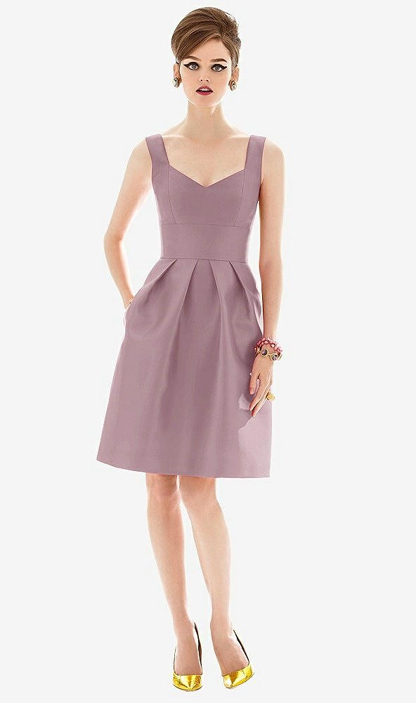 Front View - Dusty Rose Cocktail Sleeveless Satin Twill Dress