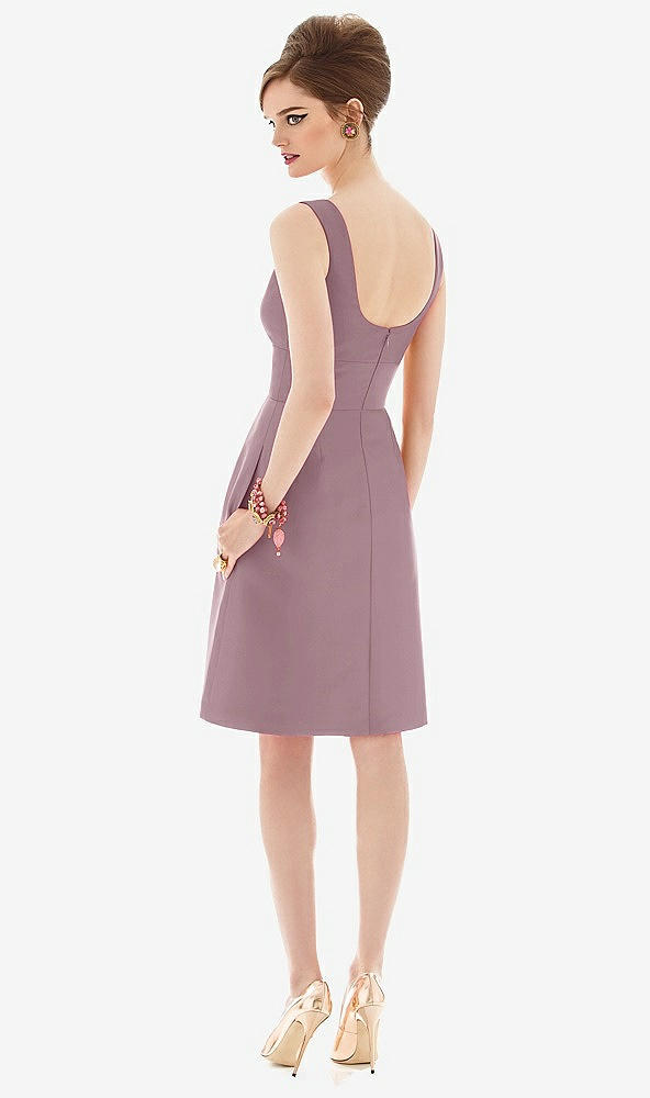 Back View - Dusty Rose Cocktail Sleeveless Satin Twill Dress
