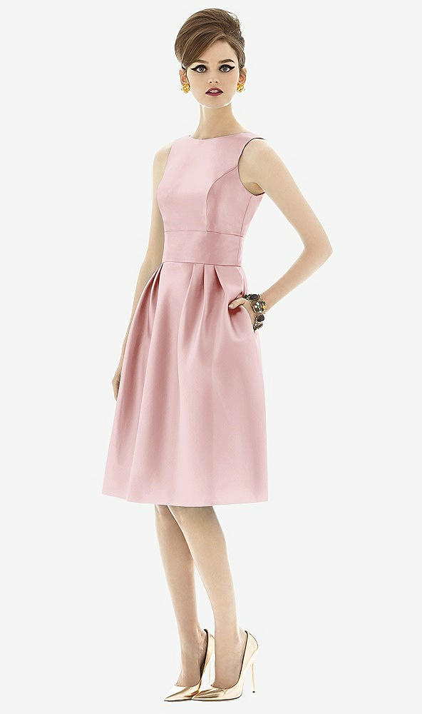Front View - Ballet Pink Alfred Sung Open Back Cocktail Dress D660