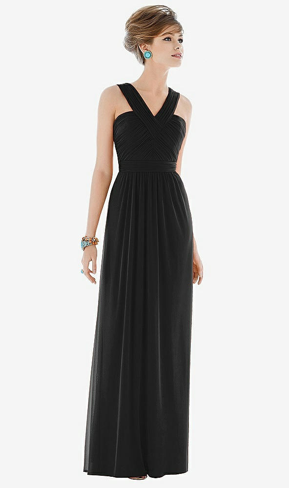 Front View - Black Maxi Chiffon Sleeveless Halter Dress