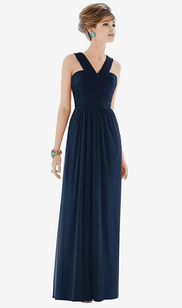 Front View - Midnight Navy Maxi Chiffon Sleeveless Halter Dress