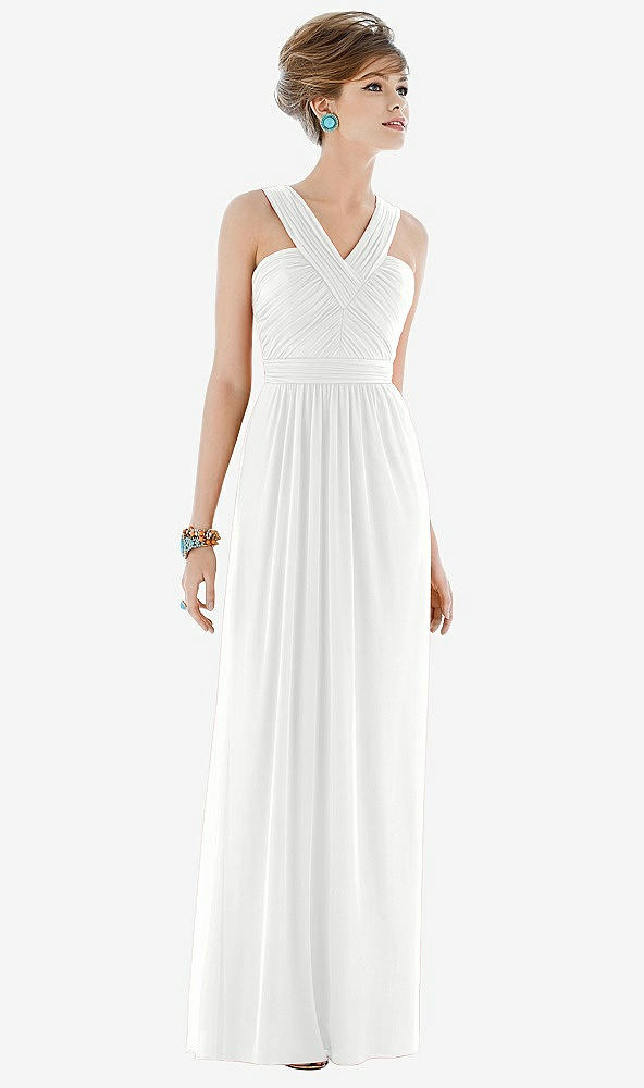 Front View - White Maxi Chiffon Sleeveless Halter Dress