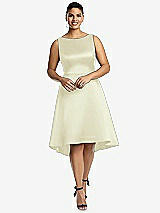 Front View Thumbnail - Butter Yellow Bateau Neck Satin High Low Cocktail Dress