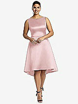 Front View Thumbnail - Ballet Pink Bateau Neck Satin High Low Cocktail Dress
