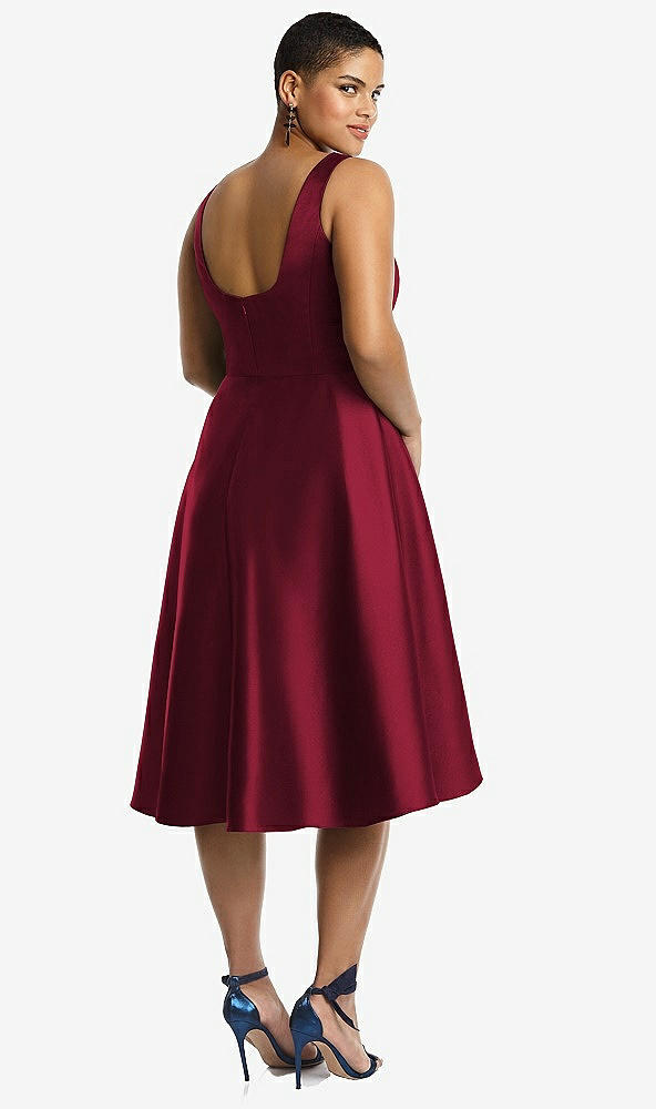 Back View - Burgundy Bateau Neck Satin High Low Cocktail Dress
