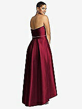Rear View Thumbnail - Burgundy & Burgundy Strapless Satin High Low Dress with Pockets