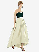 Alt View 1 Thumbnail - Butter Yellow & Evergreen Strapless Satin High Low Dress with Pockets