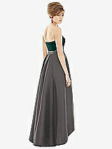 Alt View 2 Thumbnail - Caviar Gray & Evergreen Strapless Satin High Low Dress with Pockets