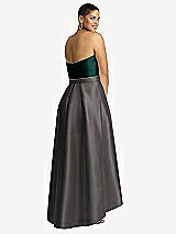 Rear View Thumbnail - Caviar Gray & Evergreen Strapless Satin High Low Dress with Pockets