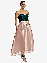 Front View Thumbnail - Toasted Sugar & Evergreen Strapless Satin High Low Dress with Pockets