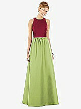 Front View Thumbnail - Mojito & Burgundy Sleeveless Keyhole Back Satin Maxi Dress