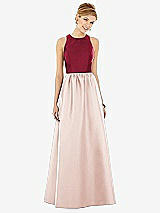 Front View Thumbnail - Blush & Burgundy Sleeveless Keyhole Back Satin Maxi Dress