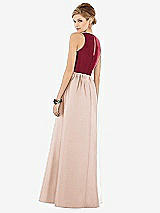 Rear View Thumbnail - Cameo & Burgundy Sleeveless Keyhole Back Satin Maxi Dress