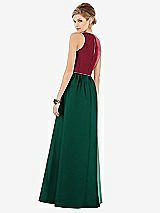 Rear View Thumbnail - Hunter Green & Burgundy Sleeveless Keyhole Back Satin Maxi Dress