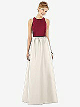 Front View Thumbnail - Ivory & Burgundy Sleeveless Keyhole Back Satin Maxi Dress