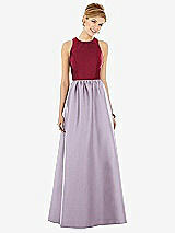 Front View Thumbnail - Lilac Haze & Burgundy Sleeveless Keyhole Back Satin Maxi Dress