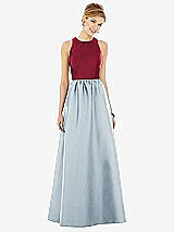 Front View Thumbnail - Mist & Burgundy Sleeveless Keyhole Back Satin Maxi Dress