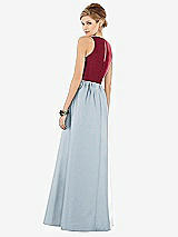 Rear View Thumbnail - Mist & Burgundy Sleeveless Keyhole Back Satin Maxi Dress