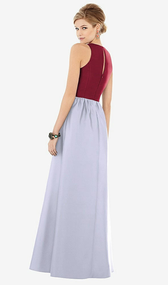 Back View - Silver Dove & Burgundy Sleeveless Keyhole Back Satin Maxi Dress
