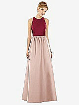 Front View Thumbnail - Toasted Sugar & Burgundy Sleeveless Keyhole Back Satin Maxi Dress
