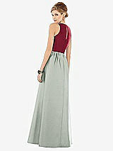 Rear View Thumbnail - Willow Green & Burgundy Sleeveless Keyhole Back Satin Maxi Dress