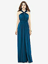 Front View Thumbnail - Ocean Blue Maxi Chiffon Knit Halter Neck Dress