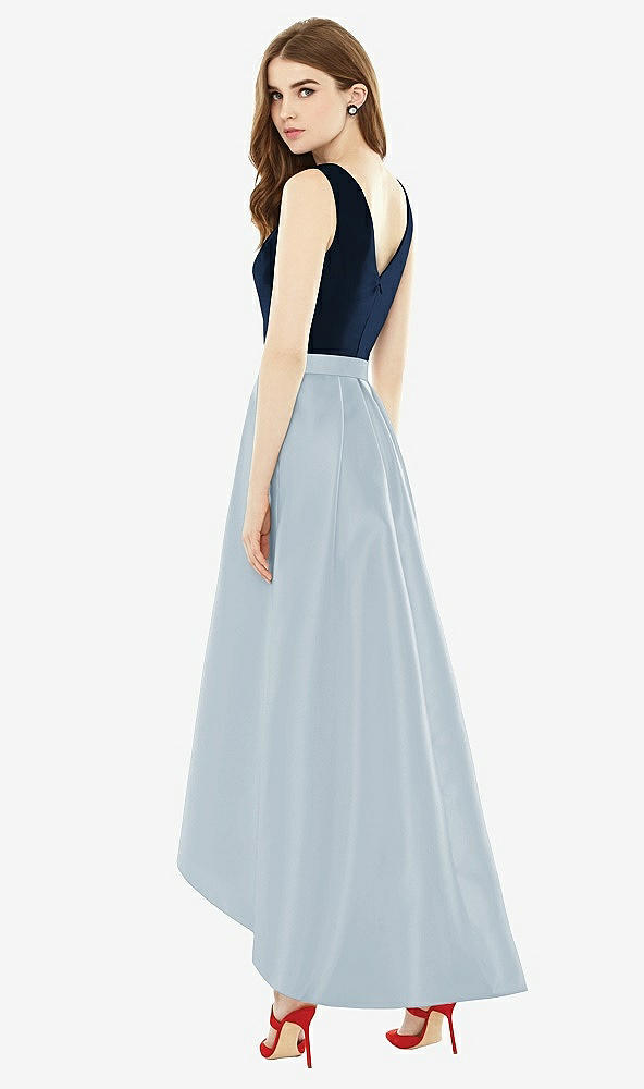 Back View - Mist & Midnight Navy Sleeveless Pleated Skirt High Low Dress with Pockets