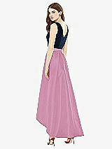 Rear View Thumbnail - Powder Pink & Midnight Navy Sleeveless Pleated Skirt High Low Dress with Pockets