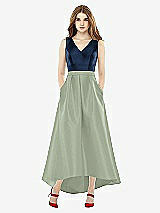 Front View Thumbnail - Sage & Midnight Navy Sleeveless Pleated Skirt High Low Dress with Pockets