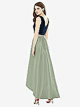 Rear View Thumbnail - Sage & Midnight Navy Sleeveless Pleated Skirt High Low Dress with Pockets